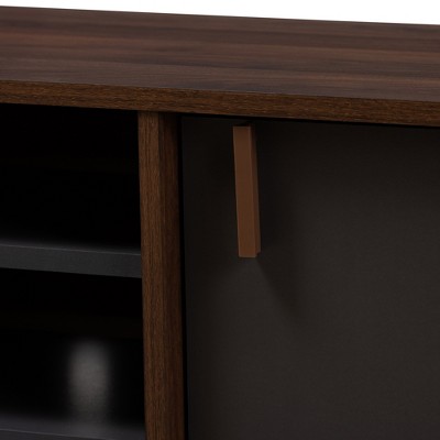 Samuel Walnut Brown and Dark Gray Mid-Century TV Stand with Cabinets