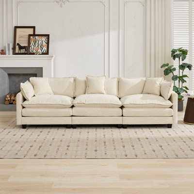 Modern Sectional Sofa Upholstered Cloud Sofa with Comfy Double Layer Upholstered Seat Cushion, Green/Black/Blue/Beige - ModernLuxe