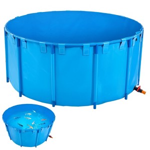 VEVOR Canvas Fish Pond, 1320 Gal Capacity Above Ground Fish Pond, Foldable PVC Koi Tank, Round Goldfish Tank with Stable Frame and Drain Valve, (Blue) - 1 of 4