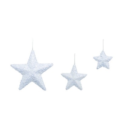 Transpac Artificial 14 in. White Christmas Glitzy Star Set of 3