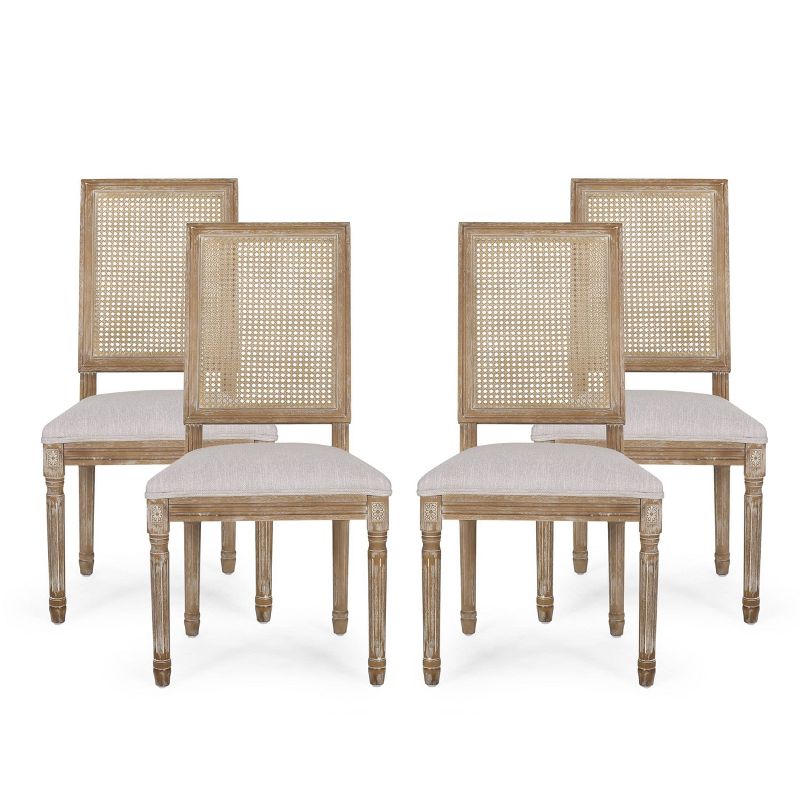 Set of 4 Regina French Country Wood and Cane Upholstered Dining Chairs - Christopher Knight Home, 1 of 9