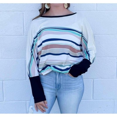 Women's Kate Striped Wide Neck Top - Shewin Inc.