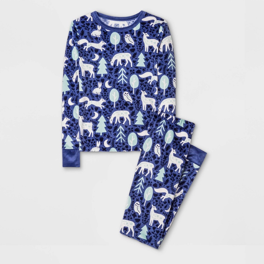 size 10 Girls' 2pc Snuggly Soft Forest Animals Print Pajama Set - Cat & Jack Violet Green/Purple