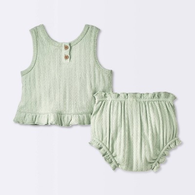 Baby Girls' Pointelle Knit Tank Top & Bloomer Set - Cloud Island™ Green 3-6M