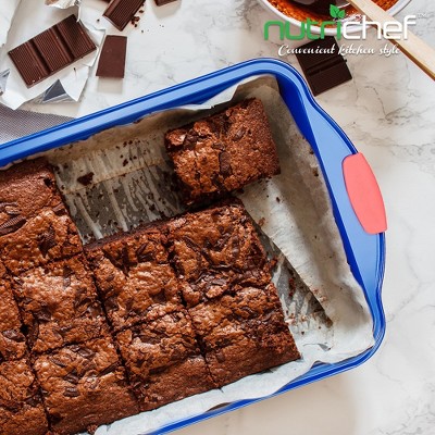 NutriChef 18" Blue Non-Stick Carbon Steel Loaf Pan with Red Silicone Handles