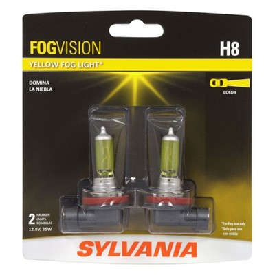 Sylvania H8 Fog Vision Yellow Amber Exterior Vehicle Street Legal OEM High Performance Halogen Light Bulb Replacement Set, 2 Pack