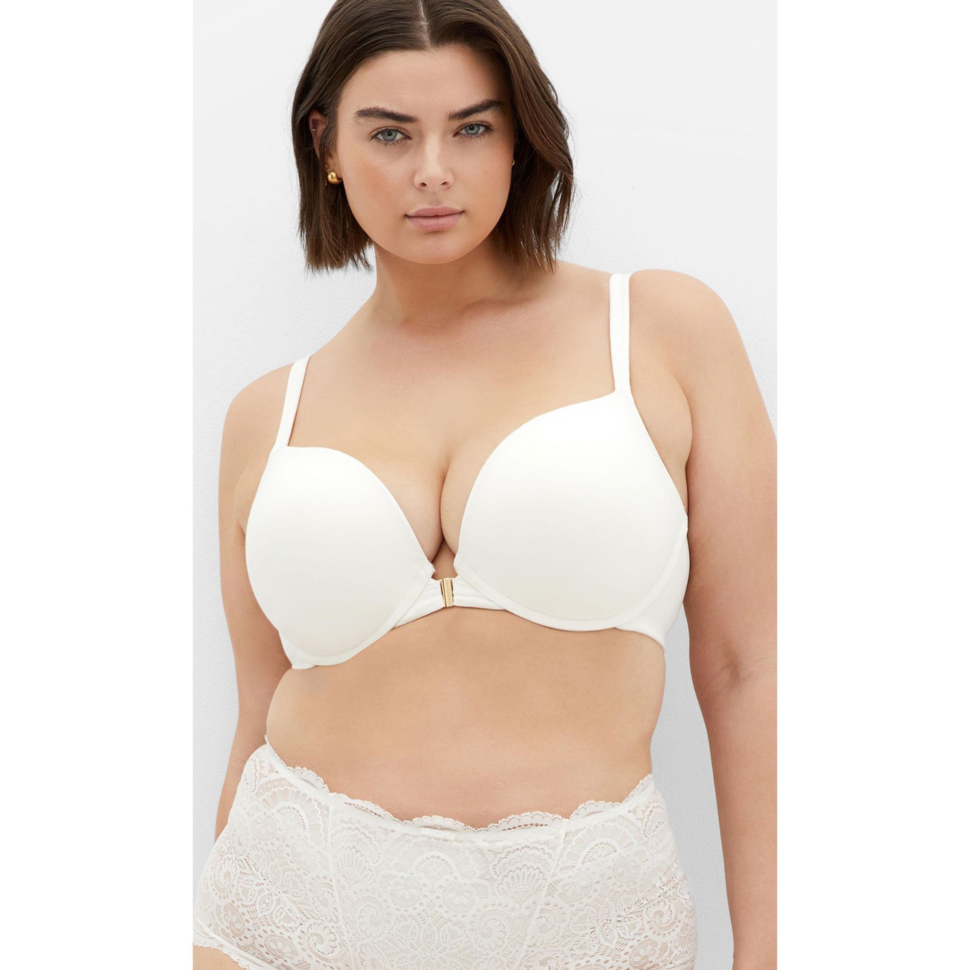 CITY CHIC | Women's Plus Size Smooth & Chic Front Close Cotton Push Up Bra - ivory - 40DD