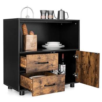 Tangkula 2-Door Kitchen Storage Bar Cabinet Buffet Sideboard w/ Rack & Glass Holder