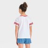 Girls' Short Sleeve Stitch Ringer T-Shirt - The Disney Collection by Cat & Jack™ White - 3 of 4