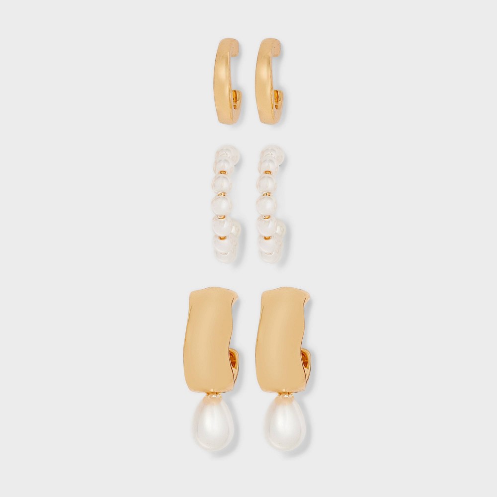 Pearl Earring with Hoops Set 2pc - A New Day™ White: Nickel-Free Metal, Post Closure