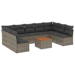 vidaXL Patio Sofa Set with Cushions Outdoor Furniture 10 Piece Poly Rattan - Gray - 1 of 4