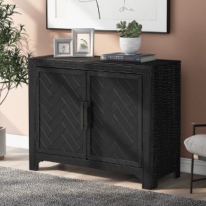 HDZNVF Modern Cabinets with Unique Design Doors with 1 Adjustable Shelves, Black - 1 of 4