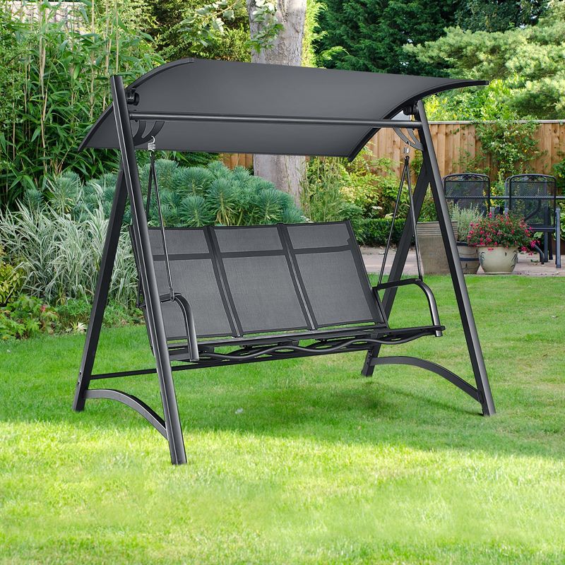 Costway Outdoor 3-Person Porch Swing Chair  Aluminum Frame Adjust Canopy Patio, 1 of 11