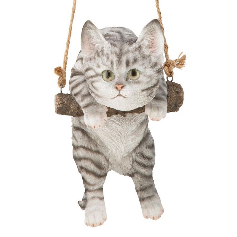 Design Toscano Gray Tabby Kitty On A Perch Hanging Cat Sculpture - Multicolored, 3 of 7