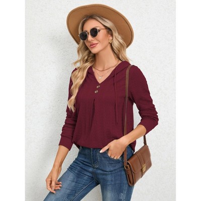 Women's Long Sleeve Blouses Dressy Casual  Fall Winter Henley V Neck Tunic Tops Button Shirts