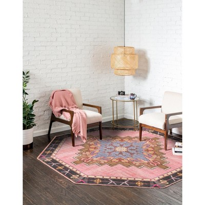 Pink and Blue Octagon Chenille Flat Woven Area Rug