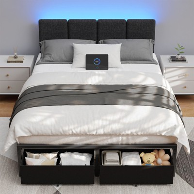 Furnulem Full Size Bed Frame with Headboard,Upholstered Bed Full with LED Light