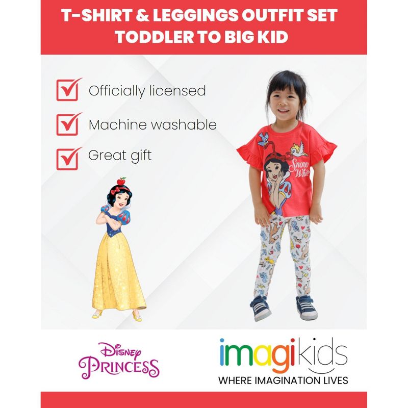 Disney Frozen Princess Moana Little Mermaid Floral Girls T-Shirt and Leggings Outfit Set Toddler to Big Kid, 3 of 7