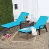 Tangkula 2PCS Patio Rattan Wicker Lounge Chair Back Adjustable Recliner Chaise w/Turquoise Cushion - 3 of 4