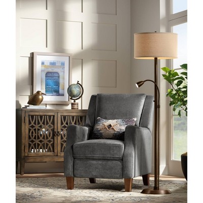 Adjustable Bronze Arc Floor Lamp with Gooseneck Reading Light
