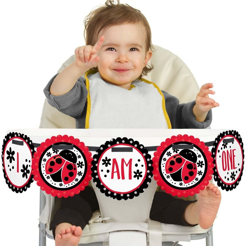 Big Dot of Happiness Happy Little Ladybug 1st Birthday Highchair Decor - I Am One - First Birthday High Chair Banner, 1 of 5