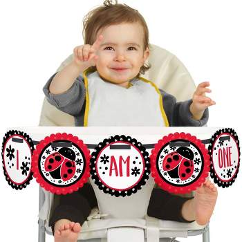 Big Dot of Happiness Happy Little Ladybug 1st Birthday Highchair Decor - I Am One - First Birthday High Chair Banner