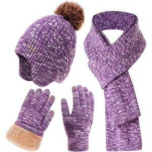 ZUPPAD Winter Hat Scarf Gloves Set for Women, Classic Cable Beanie with Removable Pom Pom Long Scarf Touchscreen Gloves 3 in 1 Set - 1 of 4