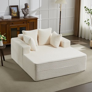 61" Oversized Chaise Lounge Chair Indoor, Corduroy Upholstered Boneless Sofa, 2‑Person Comfy Cloud Boneless Couch, 4 Pillows & Armrests - 1 of 4