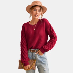 Women‘s Cream Sweater Long Sleeve Honeycomb Knit Pullover -Cupshe - 1 of 4