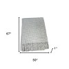 HomeRoots 50" X 67" Light Gray And Cream Cotton Blend Woven Plaid Throw Blanket with Fringe - 3 of 4