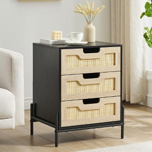Garvee Nightstand, Rattan End Table, Nightstands with 3 Natural Rattan Drawers, Side Table with Storage Drawers for Bedroom, Living Room, Natural - 1 of 4