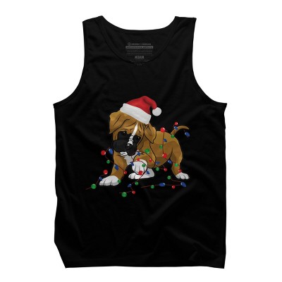 Men's Design By Humans Saint Bernard dog christmas light costume hat santa Fairy lights By Rondes Tank Top
