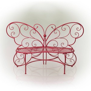 Butterfly Metal Bench Red - Alpine Corporation: Durable Garden Seating, Weather-Resistant Iron Construction - 1 of 4