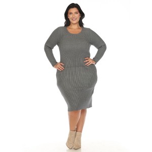 White Mark Plus Size Long Sleeve Rib Midi Sweater Dress - 1 of 4
