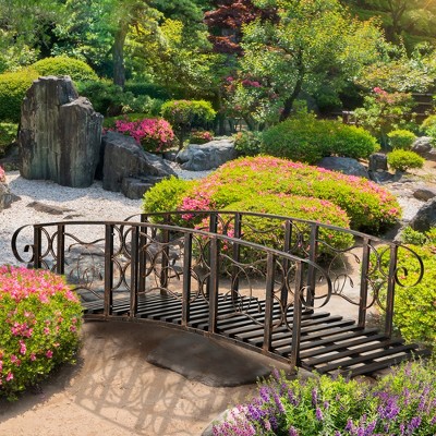 Outsunny 6' Brown Metal Garden Bridge with Safety Siderails