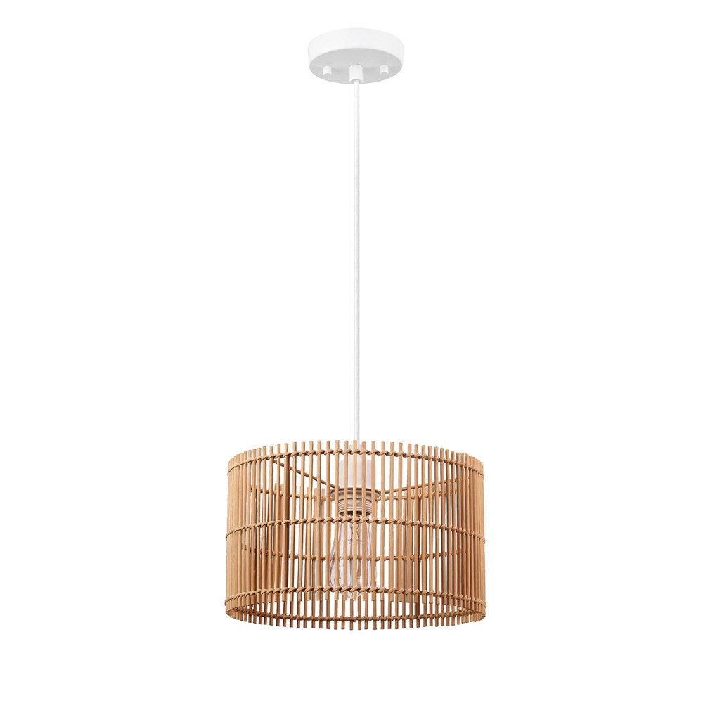 Tammi 1-Light Pendant Lighting with Natural Bamboo Shade - Globe Electric: ETL Listed, Metal Body, Drum Shape