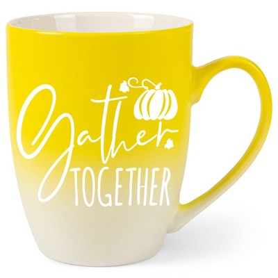 Elanze Designs Gather Together Wreath Two Toned Ombre Matte Yellow and White 12 ounce Ceramic Stoneware Coffee Cup Mug