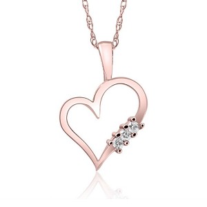 Pompeii3 Diamond Heart Pendant 3-Stone 10K Gold with 18" Chain - 1 of 4