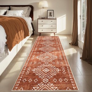 Acekool 6x9 Washable Area Rug, Soft Low Pile Non-Slip Geometric Accent Carpet, Foldable, Red for Bedroom, Dining Room, Nursery - 1 of 4