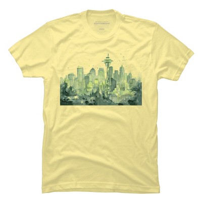 Men's Design By Humans Seattle Space Needle Watercolor By OlechkaDesign T-Shirt