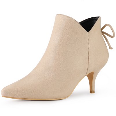 Perphy Women's Pointed Toe Side Zip Back Bow Kitten Heel Ankle Booties
