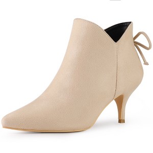 Perphy Women's Pointed Toe Side Zip Back Bow Kitten Heel Ankle Booties - 1 of 4