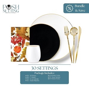 Posh Setting White, Black & Gold Disposable Plastic Party Bundle - Organic (30 Settings) - 1 of 2