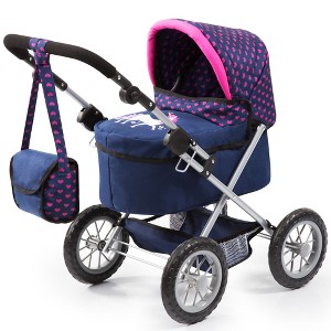 Bayer: Trendy Pram - Blue, Pink, Hearts - Includes Shoulder Bag, Fits Dolls Up to 18", Adjustable Handle, Kids Pretend Play, Shopping Basket - 1 of 4