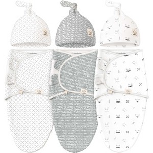 3-Pack Organic Baby Swaddle Sleep Sacks with Knot Hats, Newborn Baby Swaddles Wrap 0-3 Months, Ergonomic Wearable Blanket - 1 of 4