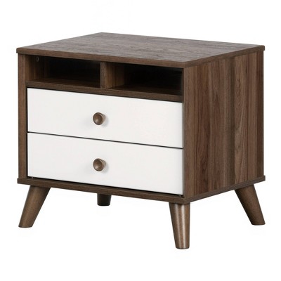 Yodi 2-Drawer Nightstand  Natural Walnut and Pure White  - South Shore