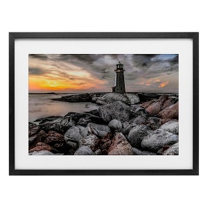 Stupell Industries Lighthouse Bay at Sunset Framed Print Under Glass - 1 of 4