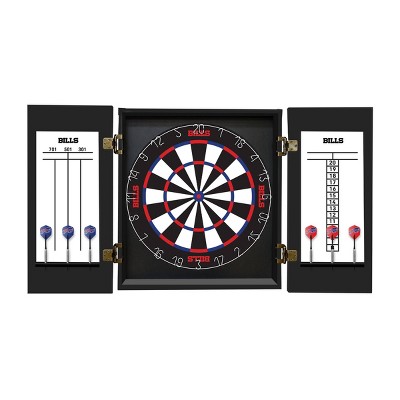 Buffalo Bills Black Wood Dartboard Cabinet Set with Steel Darts