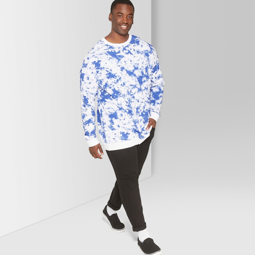 Men's Big & Tall Long Sleeve Drop Shoulder Tie Dye Crew Pullover Sweatshirt - Original Use Lapis 4XBT