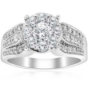 Pompeii3 1 1/2ct Diamond Halo Engagement Ring Wide 3-Row Band 10K White Gold - 1 of 4